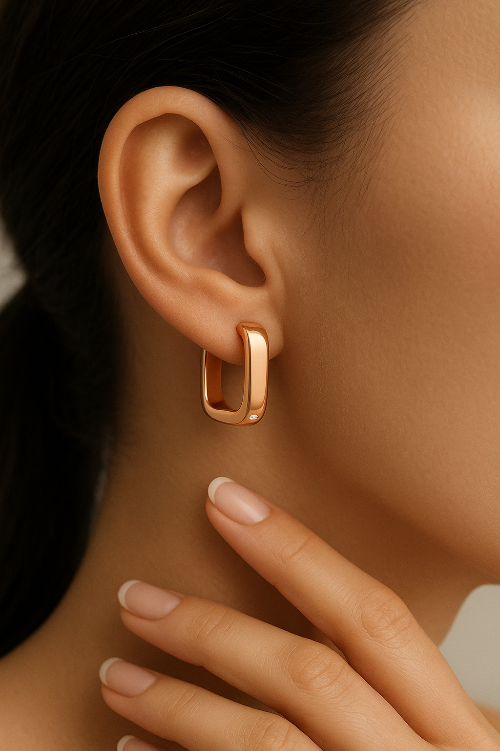 92.5 Rose Gold Sleek Square Hoops