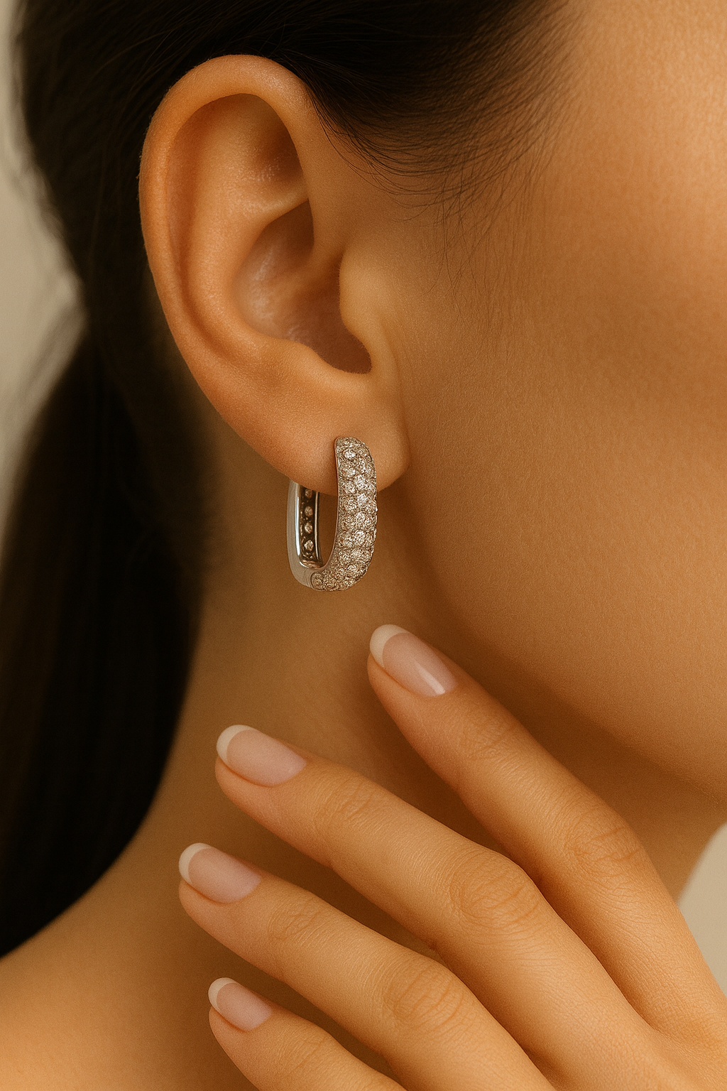 92.5 Silver CZ Rectangle Hoops