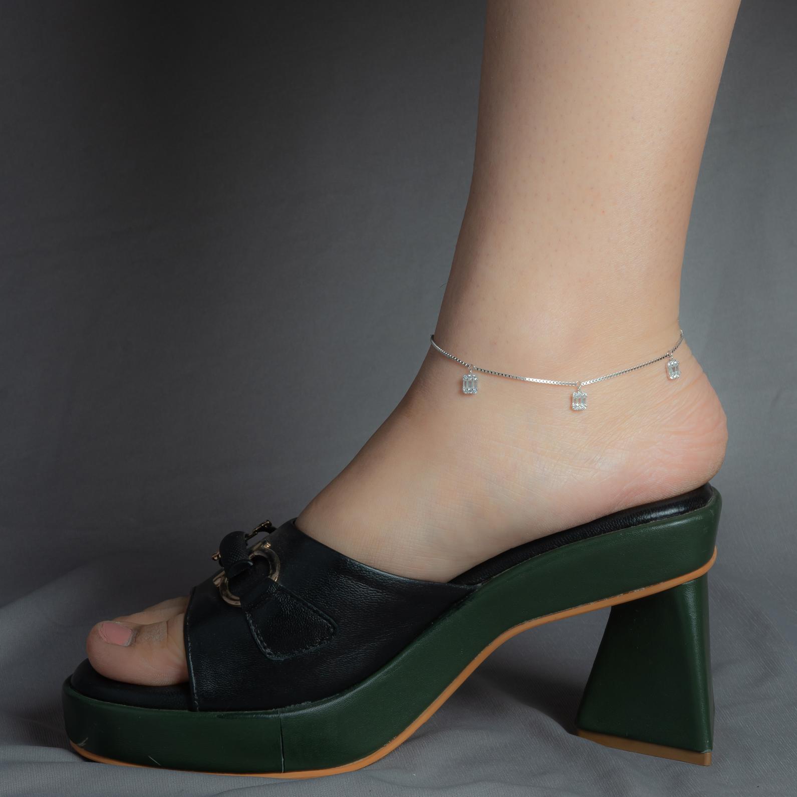 Geometric Gleam Silver Anklet