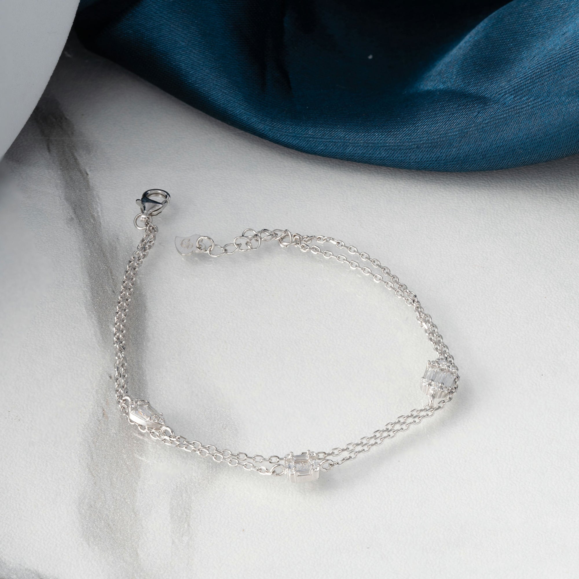Rose Gold charms CZ Studded Silver Bracelet