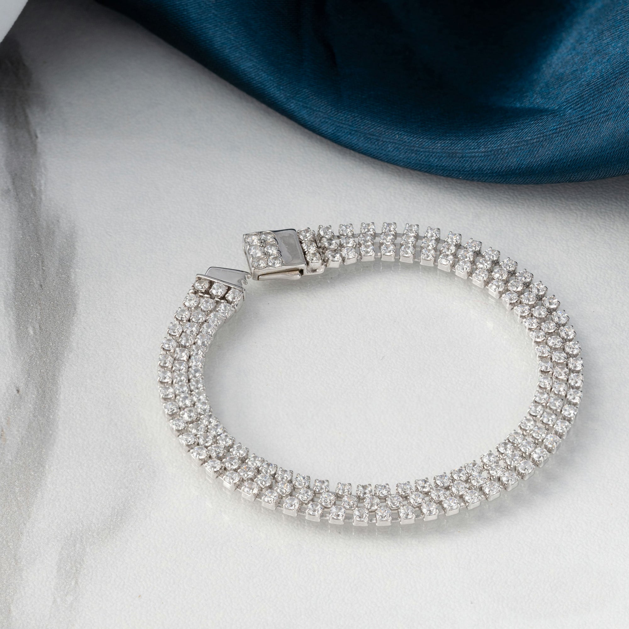 Triple Layered Sparkle  Silver Bracelet