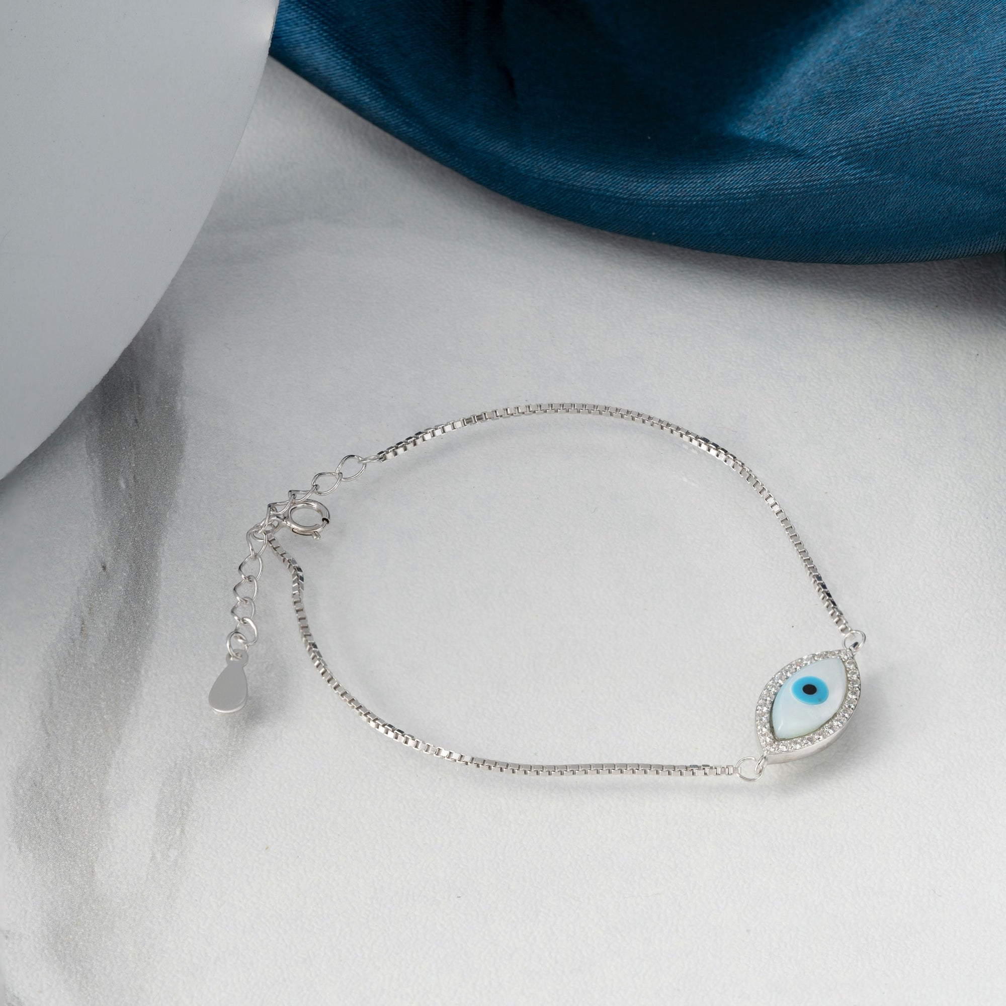 Turquoise Blue & White Enamel Contemporary Evil Eye bracelet