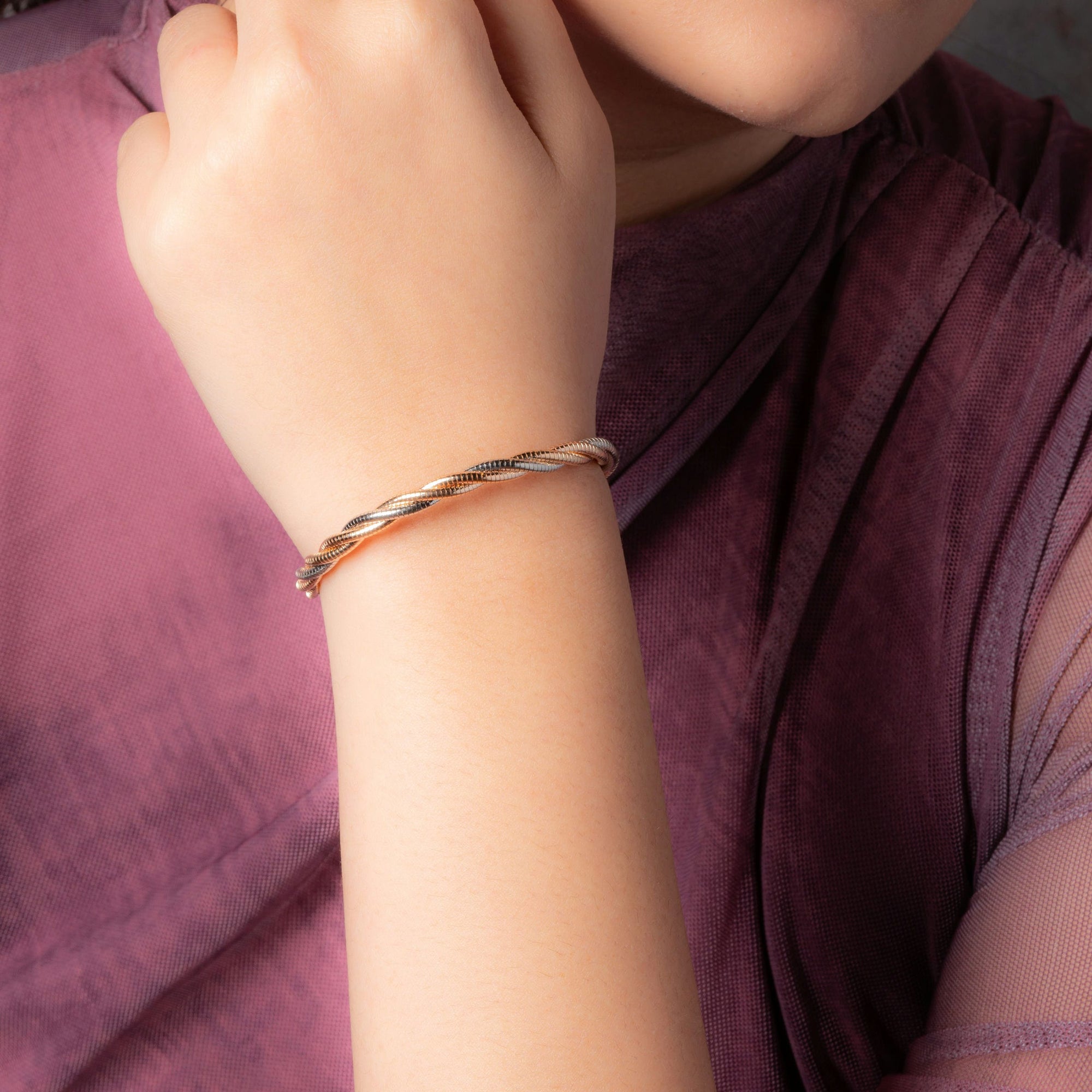 Dual Twisted Rose Gold & Silver Bracelet