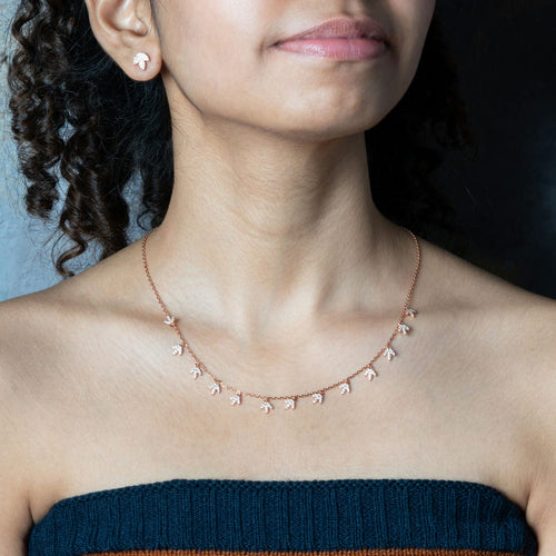 Rosy Leaf Crystal CZPendant Necklace Set
