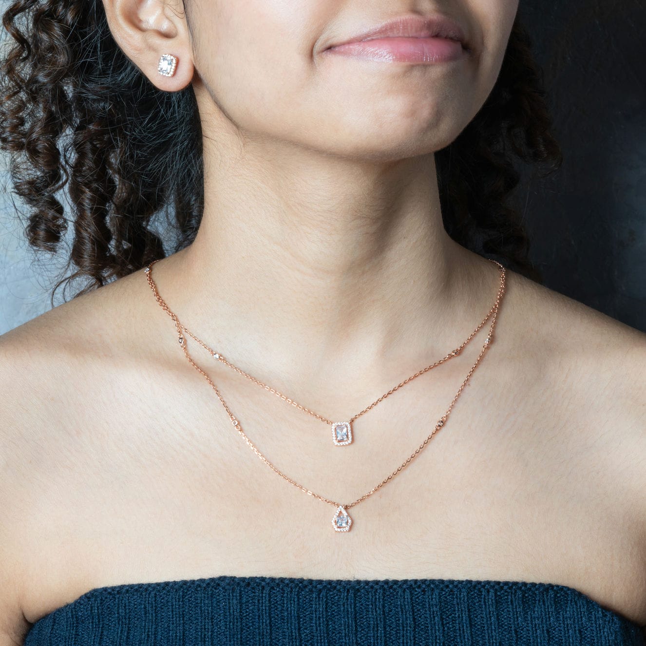 Minimal Baguette Solitaire Pendant Necklace Set