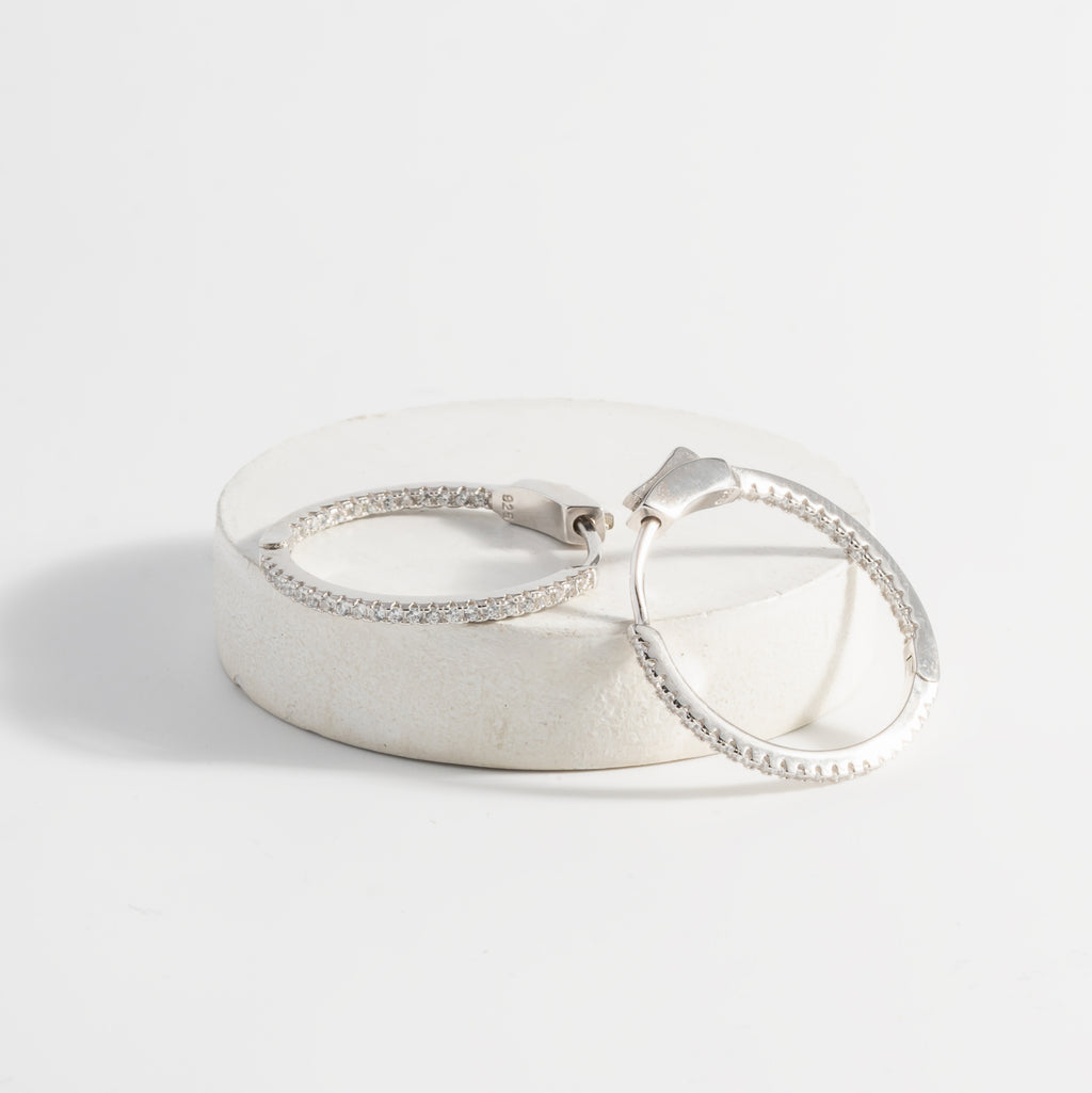 Everyday Silver CZ Hoop Earrings