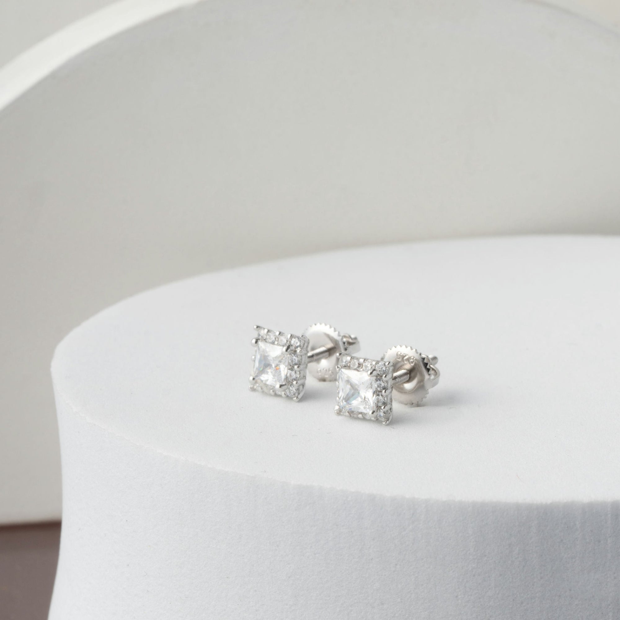 Square Sparkle silver CZ Stud Earrings