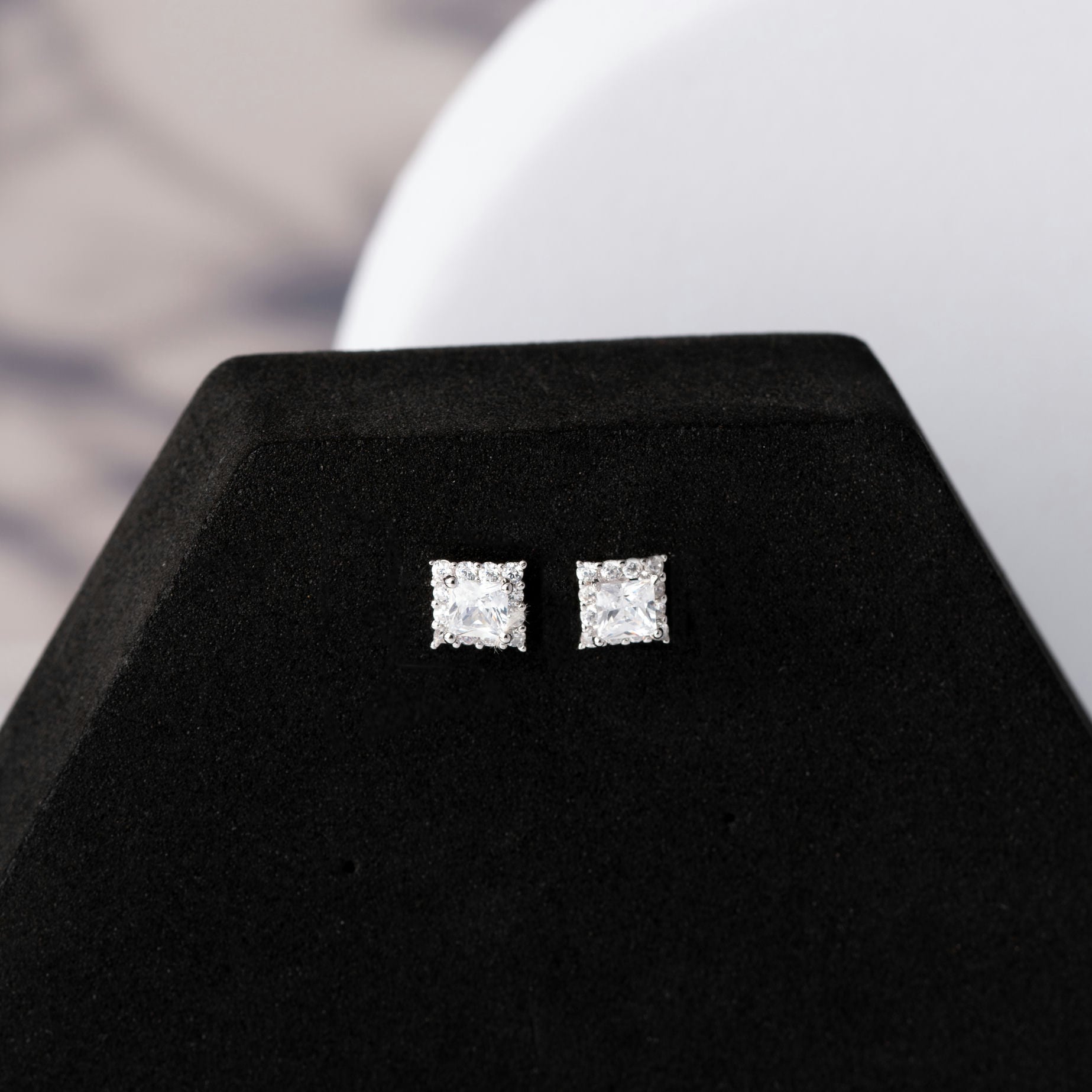 Square Sparkle silver CZ Stud Earrings