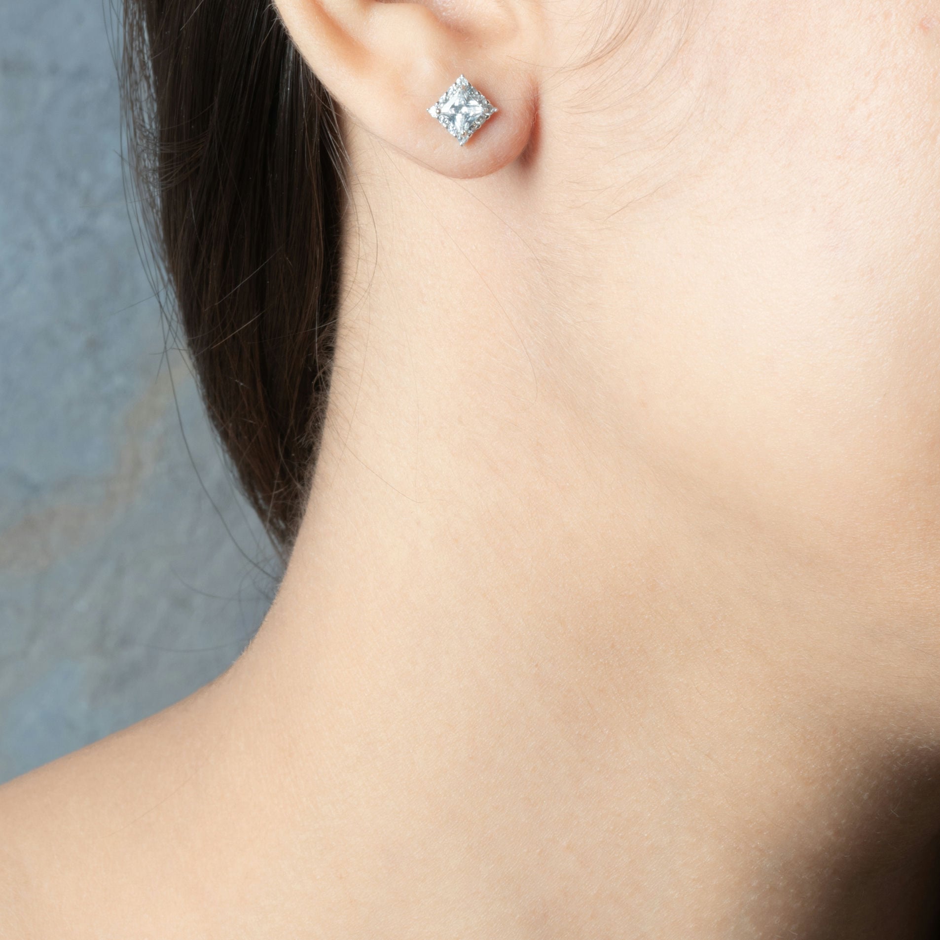 Square Sparkle silver CZ Stud Earrings