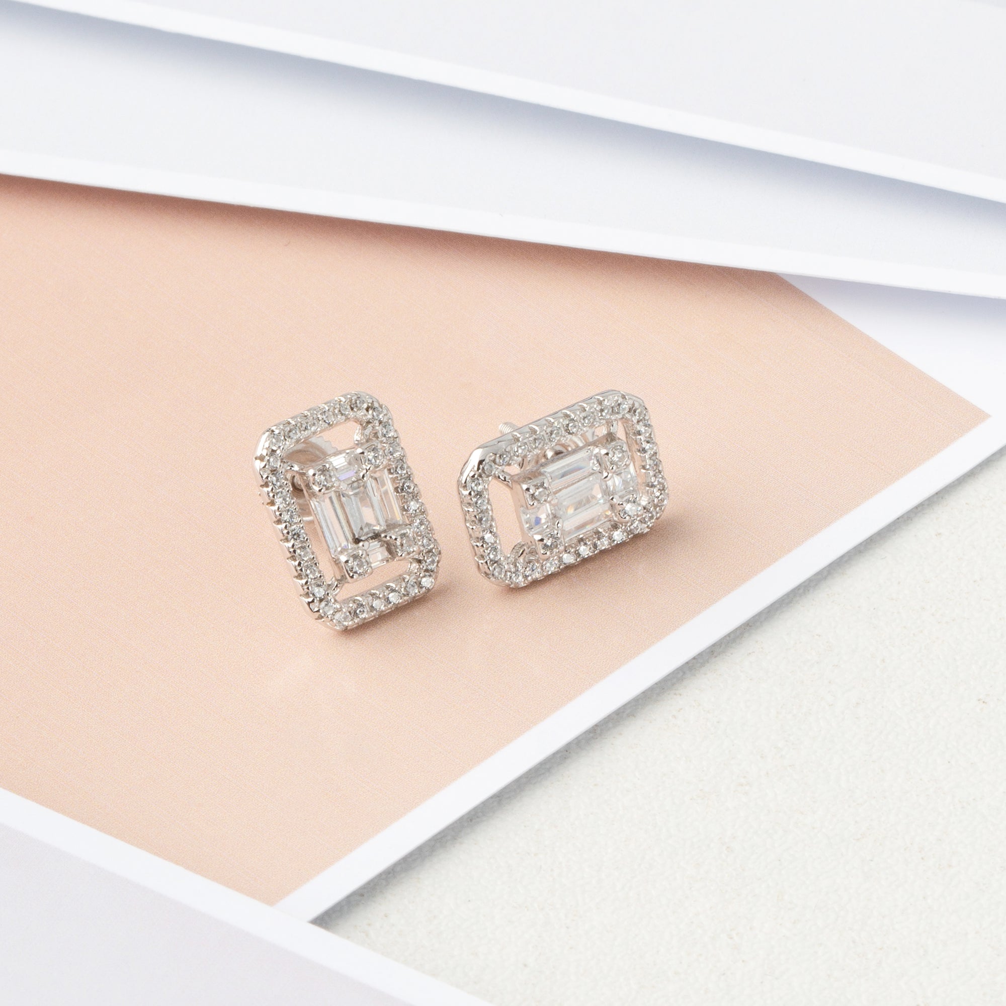 Silver Octagon Elegance Studs with CZ Accent.