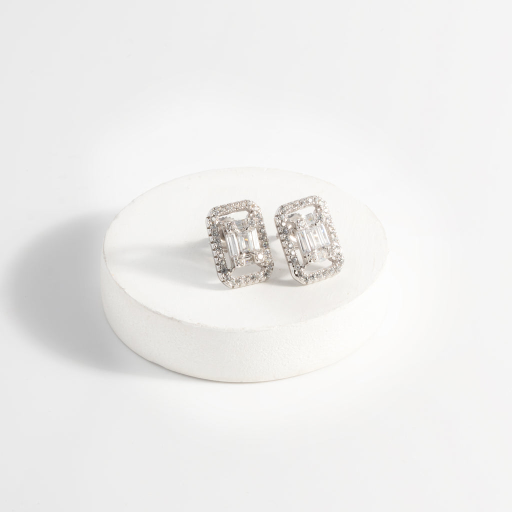 Silver Octagon Elegance Studs with CZ Accent.