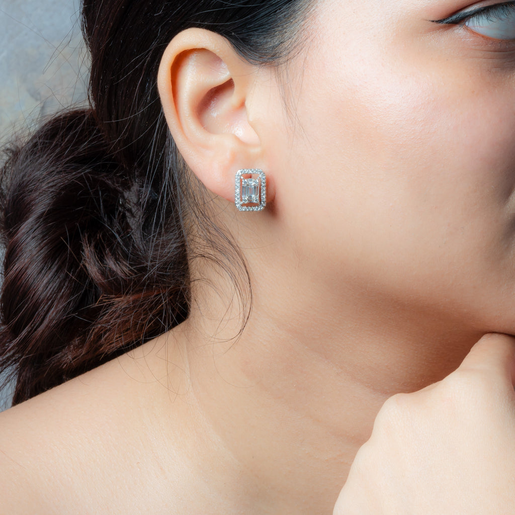 Silver Octagon Elegance Studs with CZ Accent.