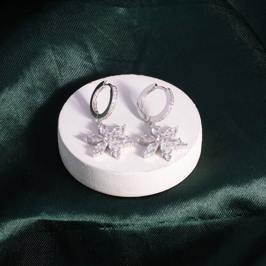 Snowfall Sparkle Silver CZ Drops Earrings