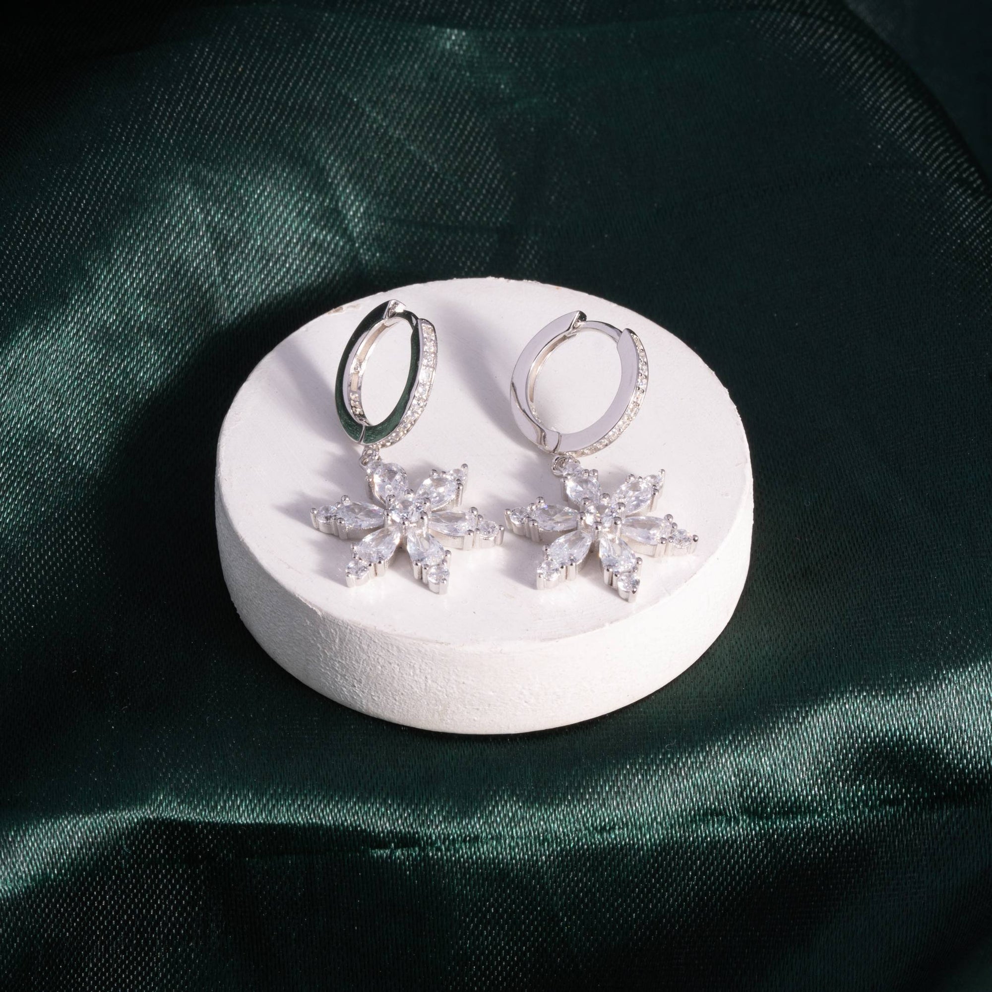 Snowfall Sparkle Silver CZ Drops Earrings