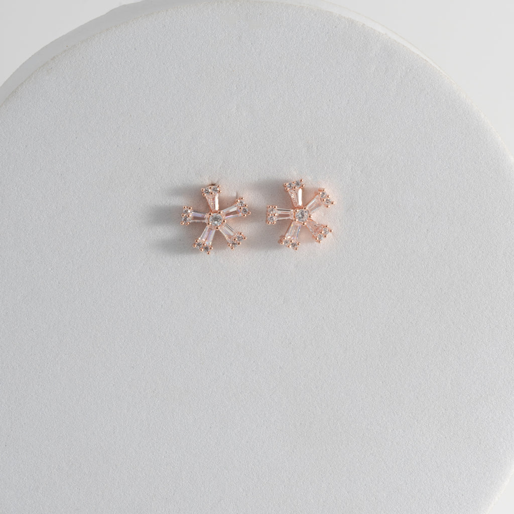 Rose Gold Snowflake CZ Studded Studs