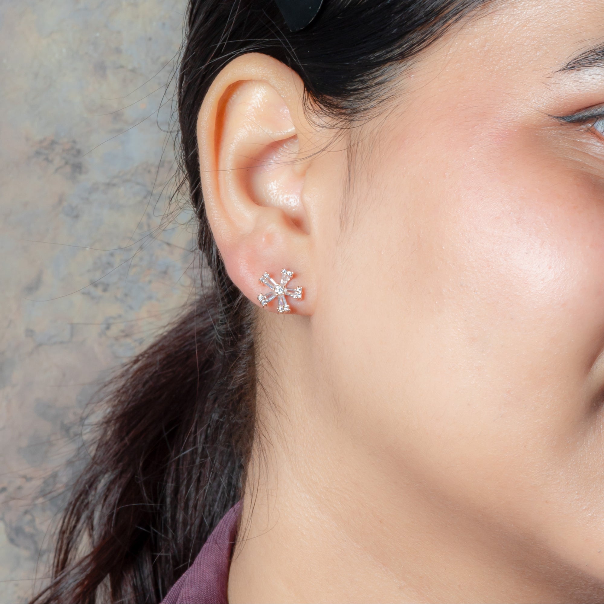 Rose Gold Snowflake CZ Studded Studs
