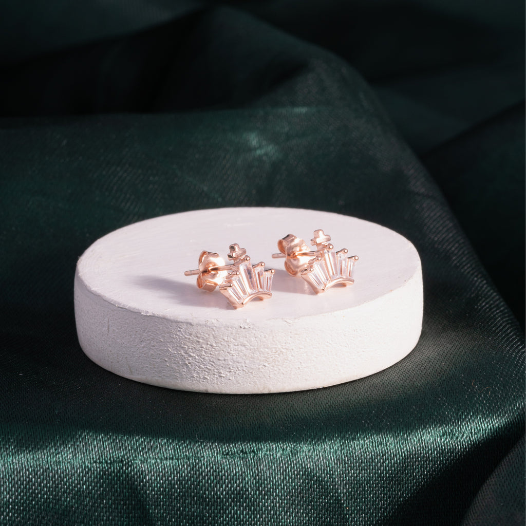 Regal Crown CZ Rose Gold Studs