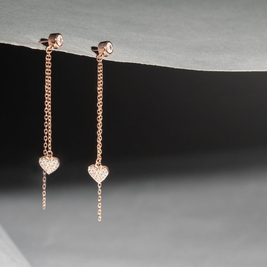 Rose Gold Heart CZ Danglers