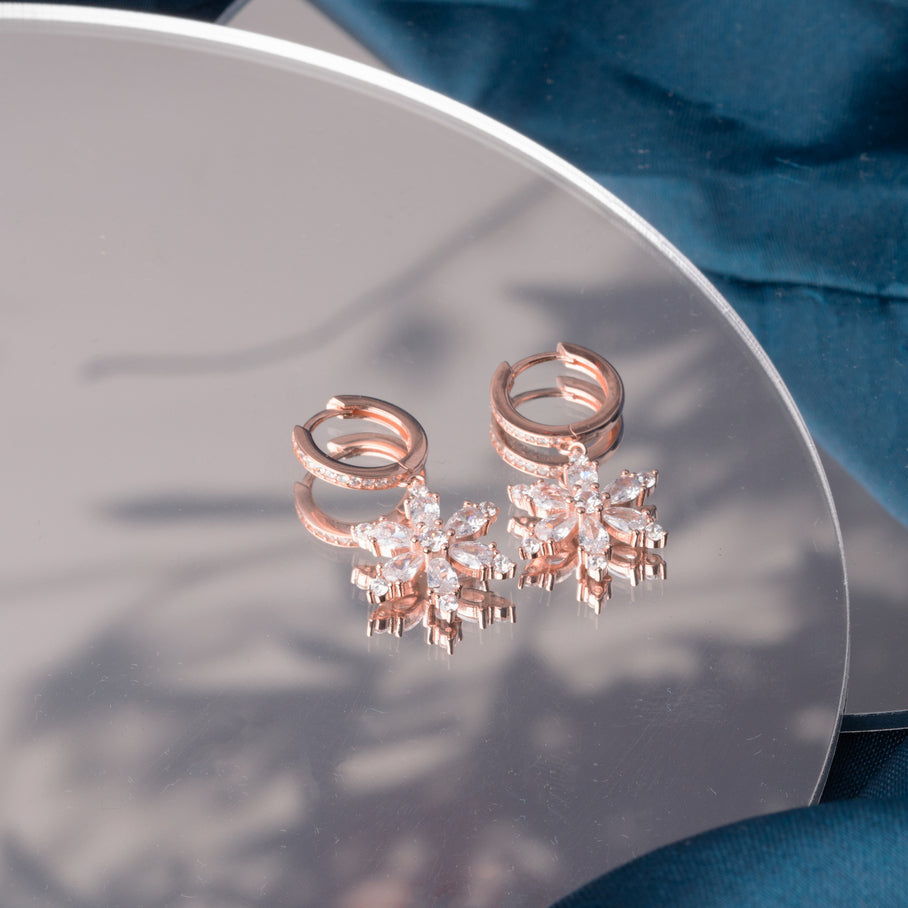 Snowfall Sparkle Rose Gold CZ Drops Earrings