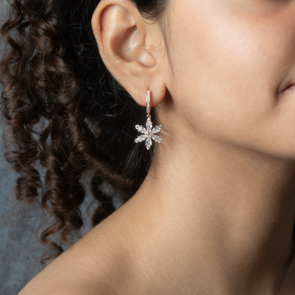 Snowfall Sparkle Rose Gold CZ Drops Earrings