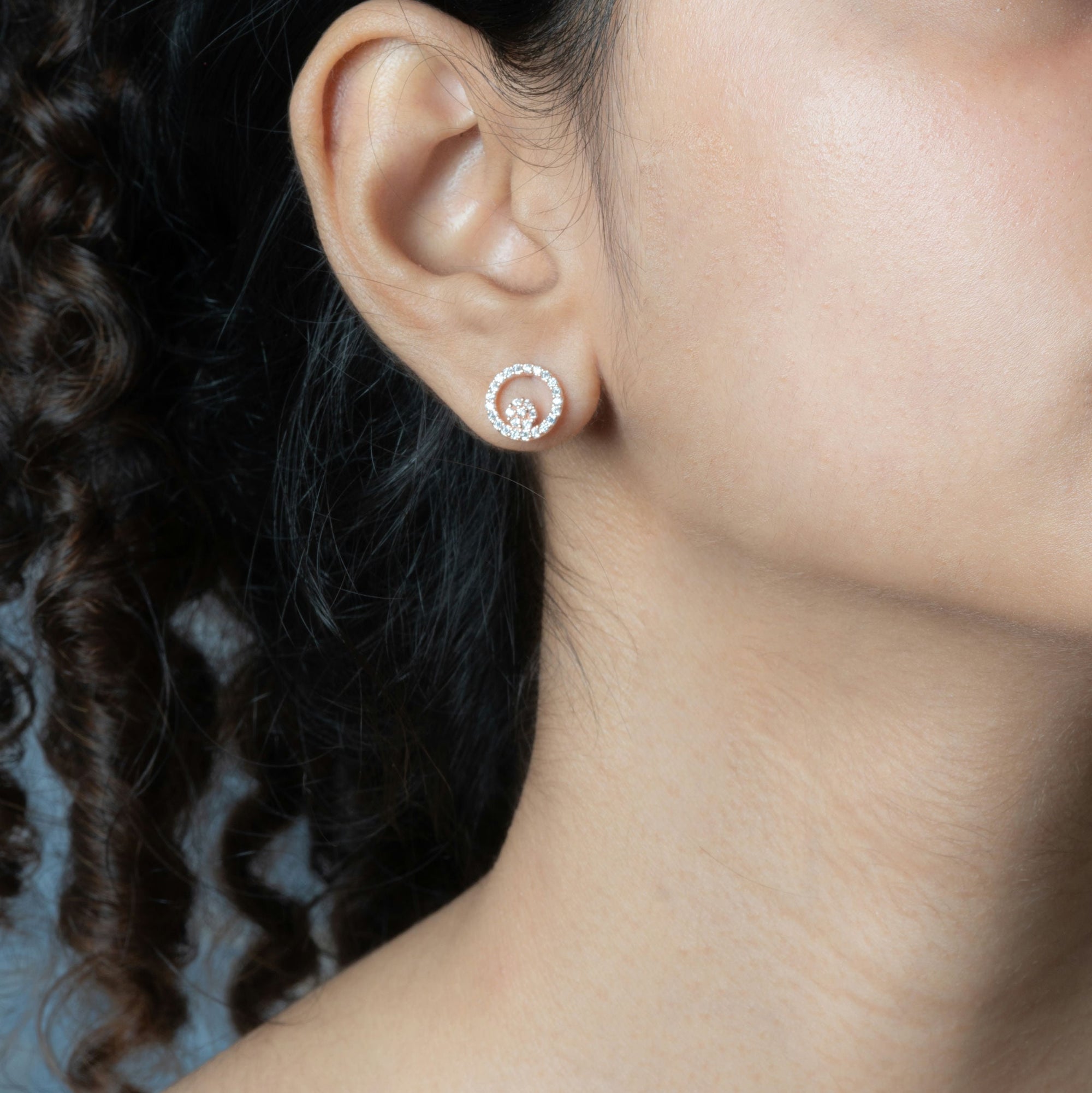 Rose Gold Halo Stone Studs