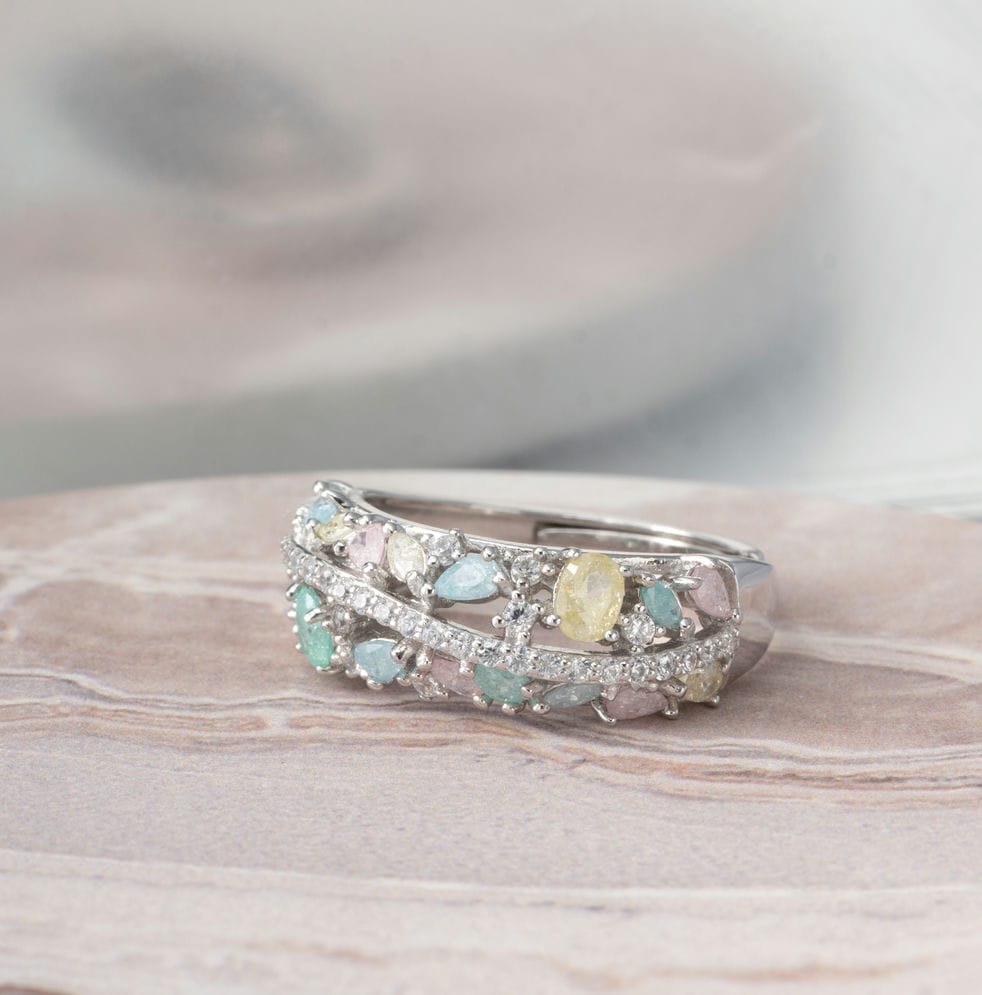 Whispering Pastel Glow Curve Ring