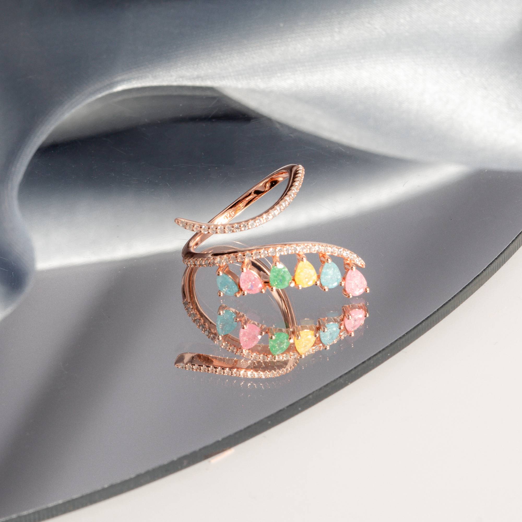 Elegant Pastel Gem Rose Gold Ring