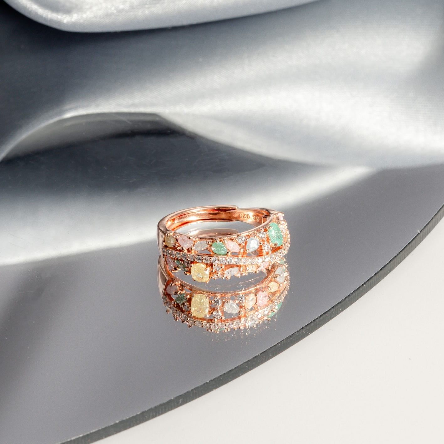 Whispering Pastel Glow Curve Ring