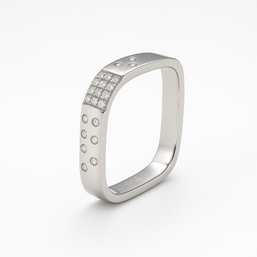 925 Silver Square CZ Band Ring