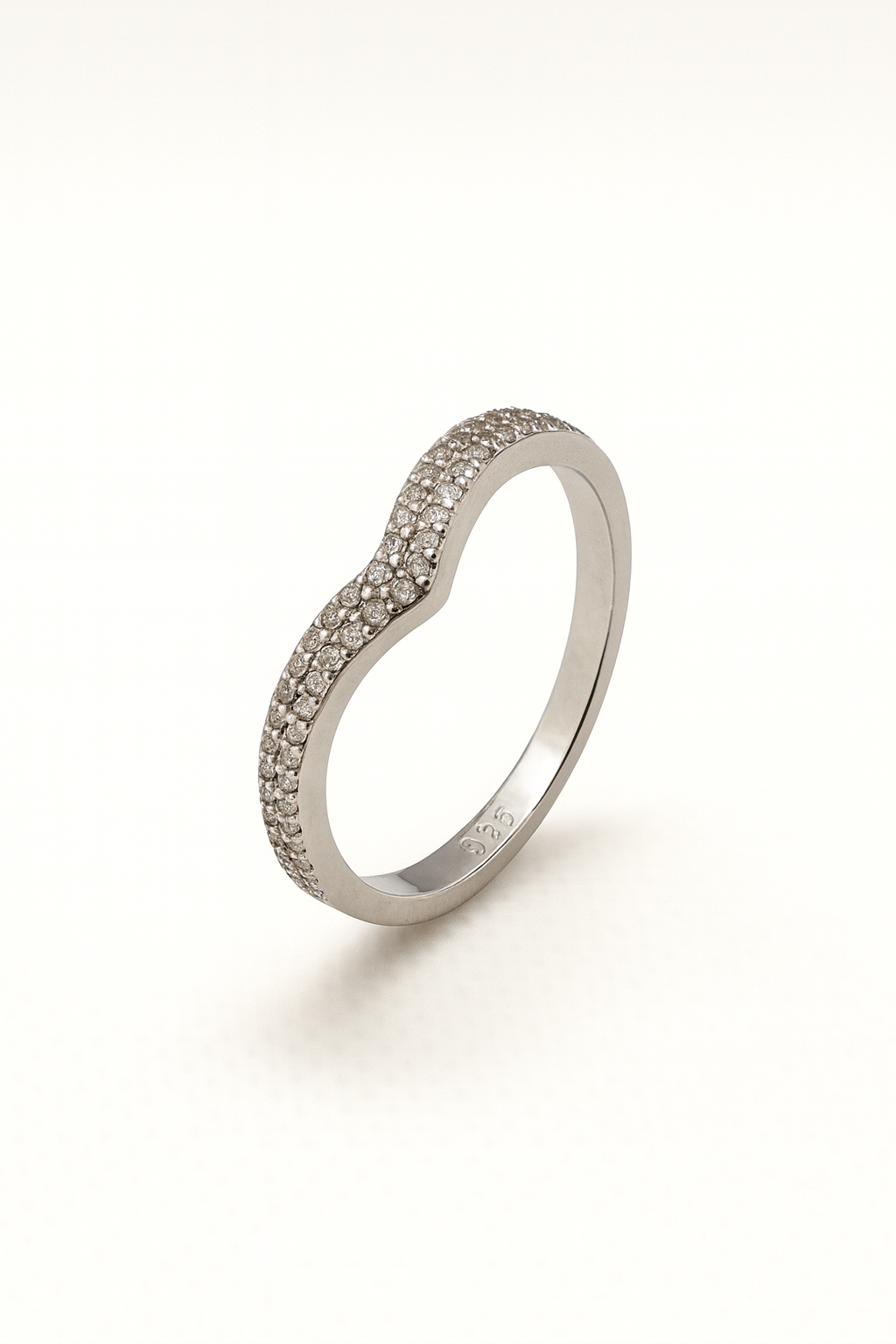 925 Silver Curve CZ Studded Band Ring