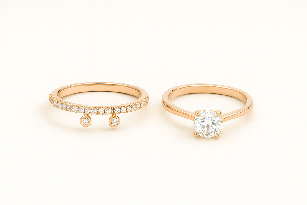925 Rose Gold Combo Ring – Solitaire & Band