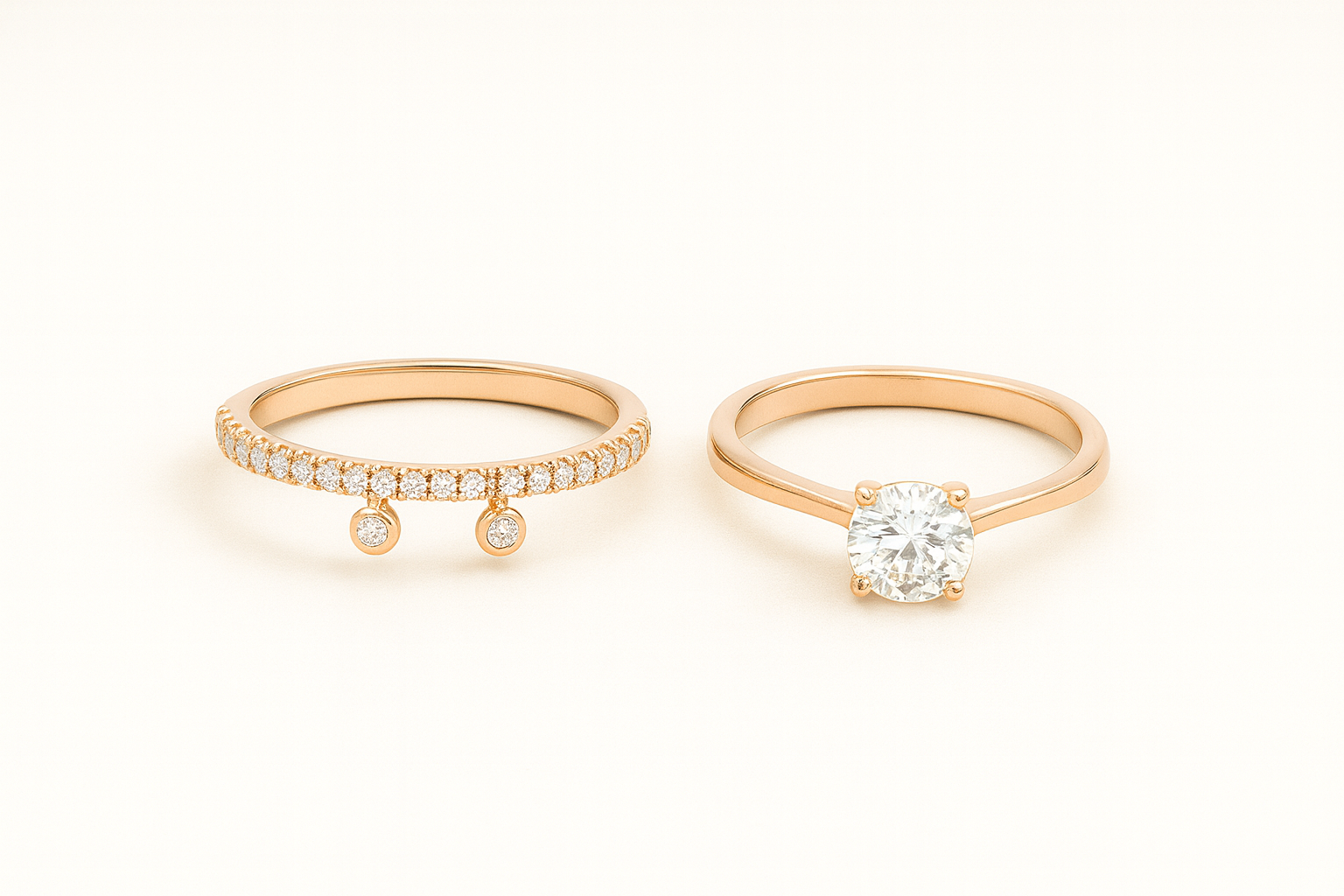 925 Rose Gold Combo Ring – Solitaire & Band
