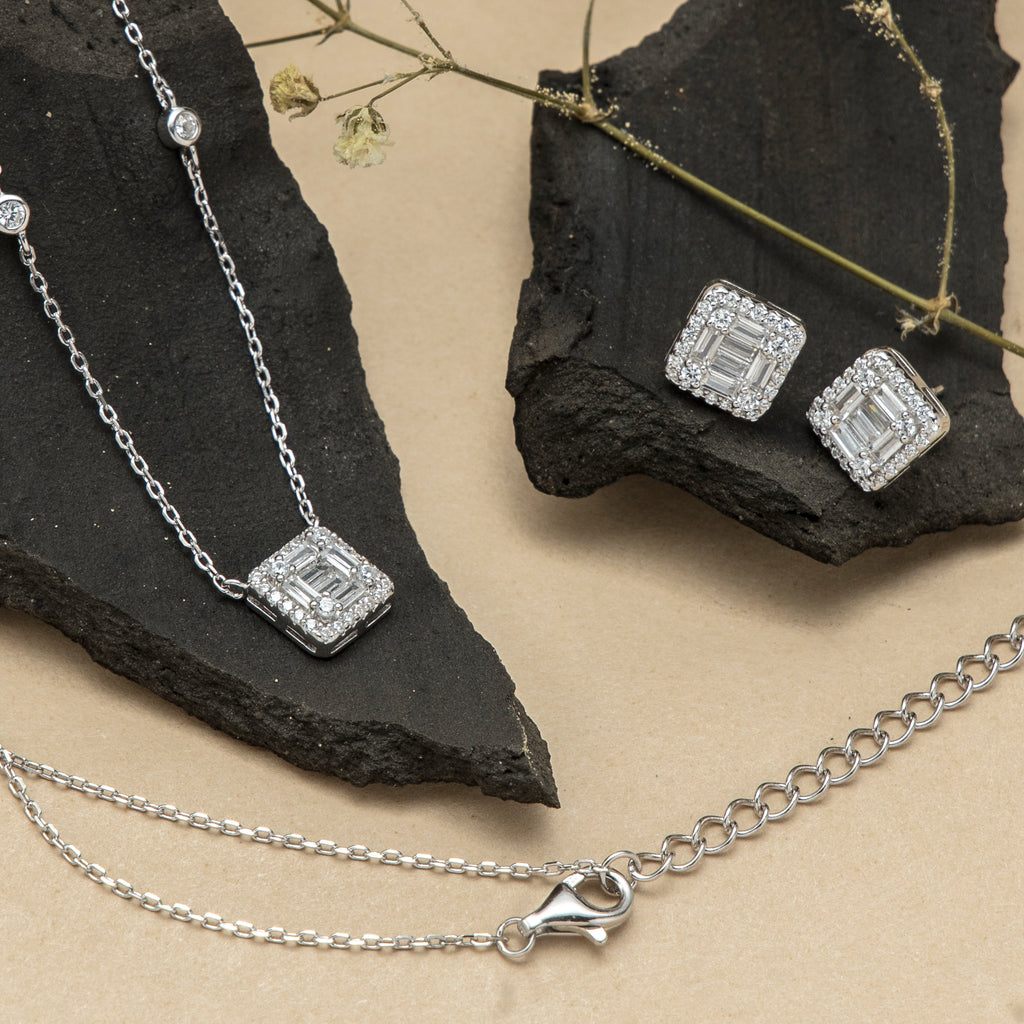 Radiant Halo Pendant Necklace Set