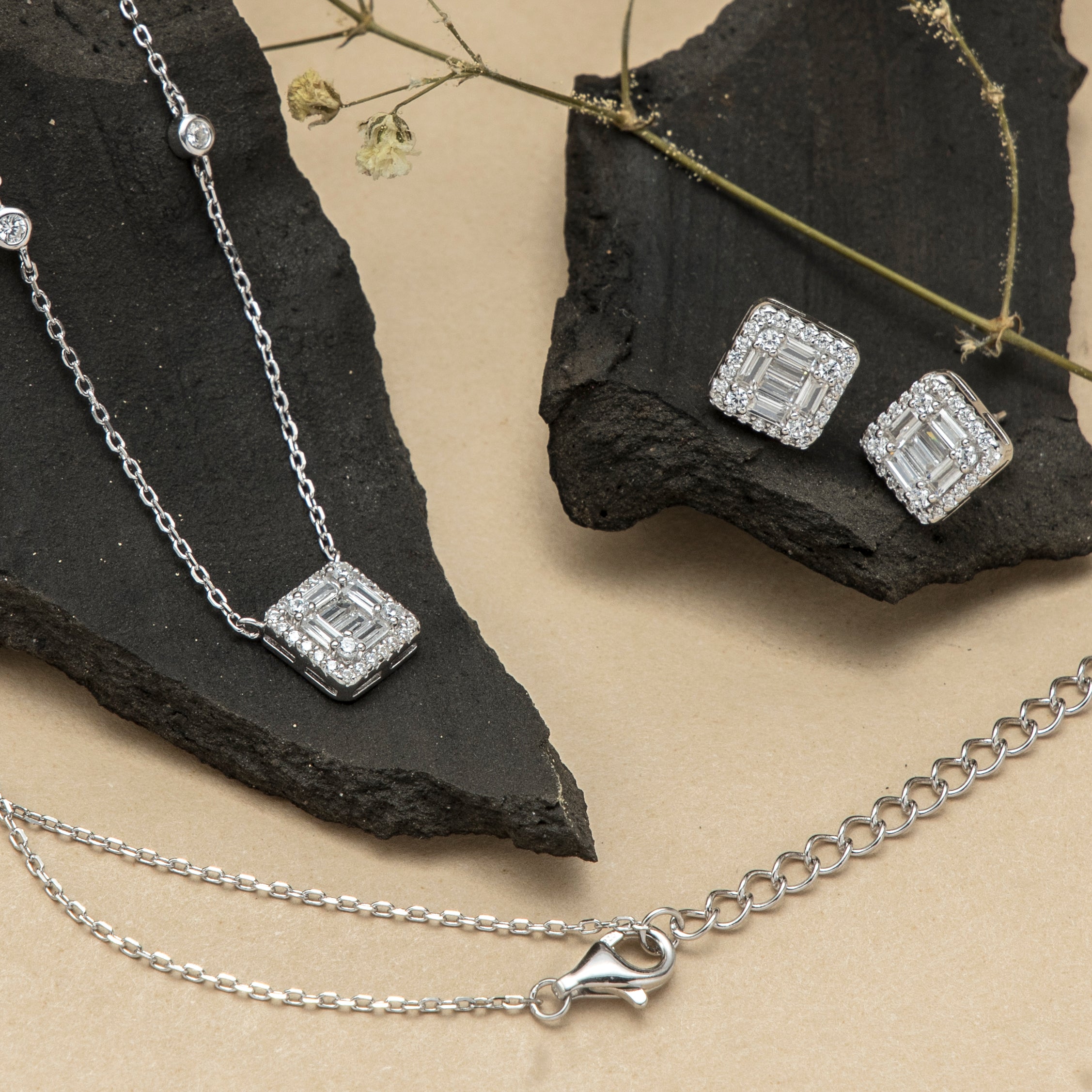 Radiant Halo Pendant Necklace Set