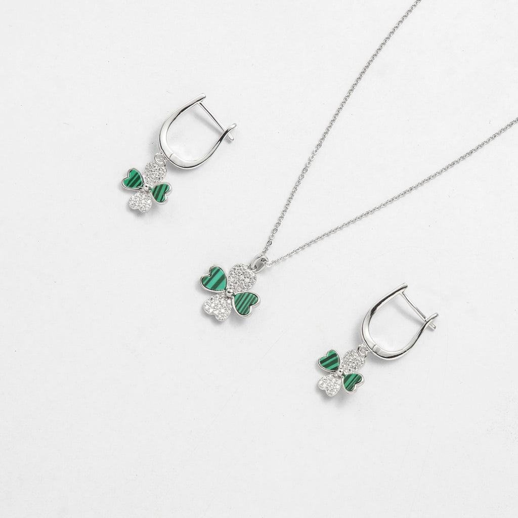 Emerald Heart Romance Pendant Necklace Set