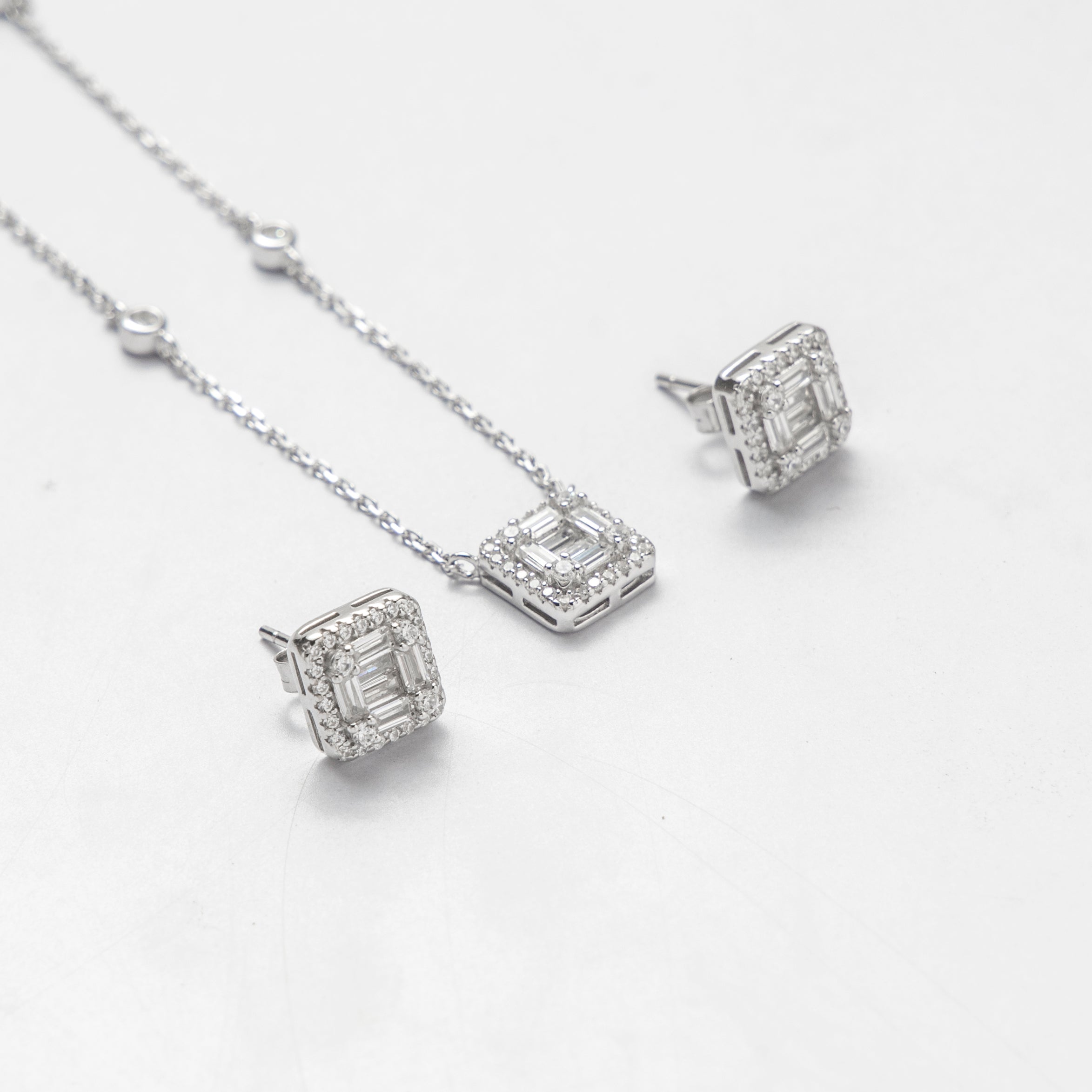 Radiant Halo Pendant Necklace Set