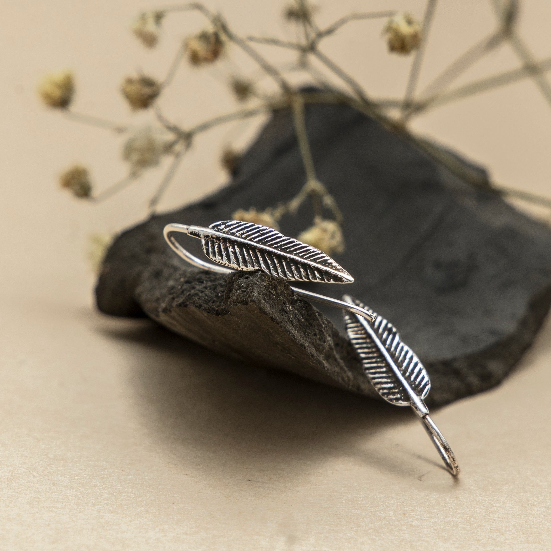 Vintage-Inspired Oxidized Silver Leaf Ear Cuffs - 925 Sterling Elegant Jewelry