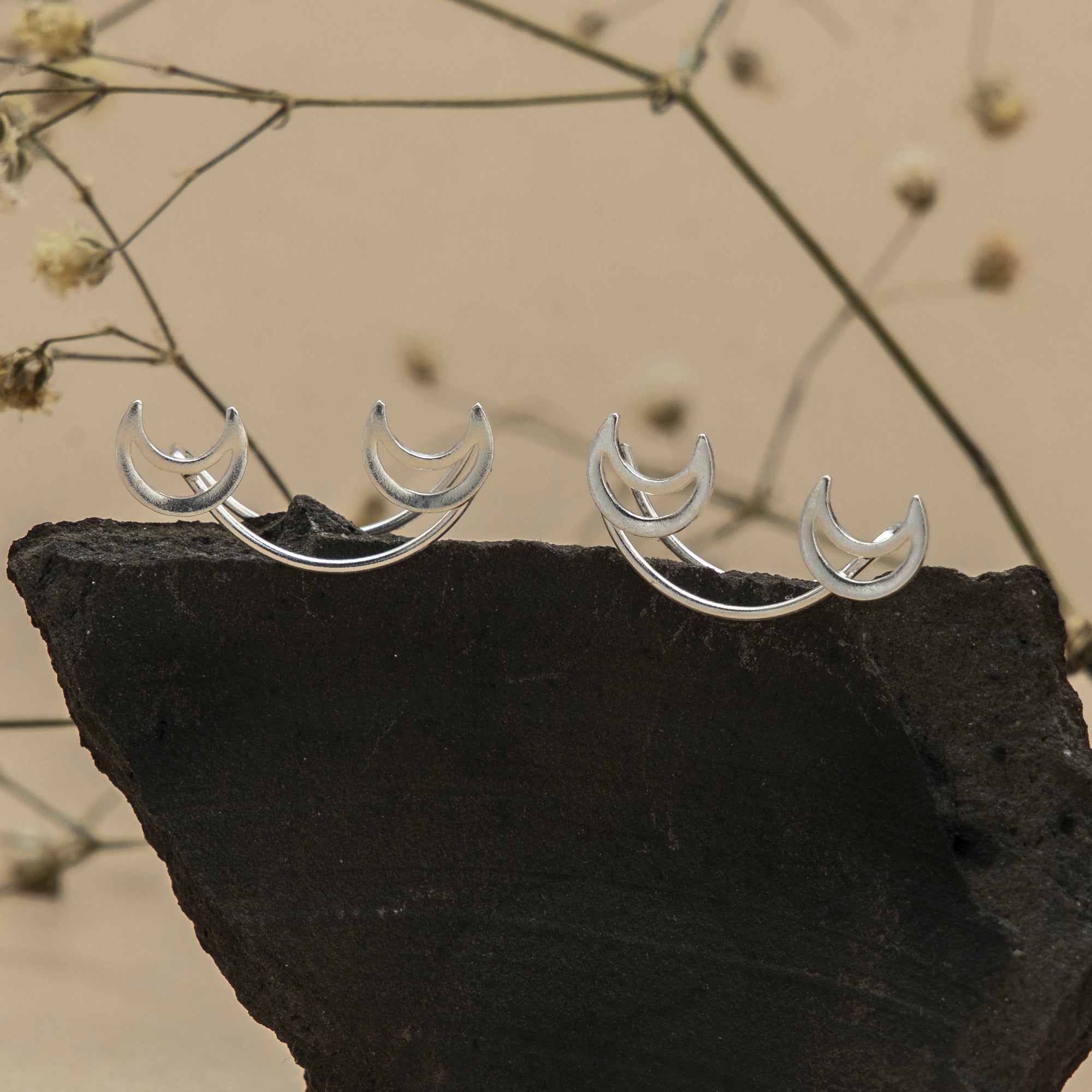 Sterling Silver Moon Ear Cuffs - Elegant Crescent Design for Everyday Wear