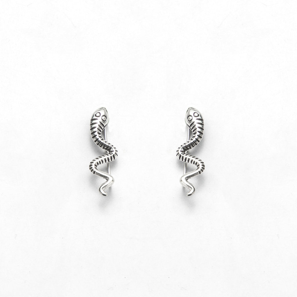 Affordable Black Striped Silver Snake Ear Cuffs - 925 Sterling, Under ₹1200
