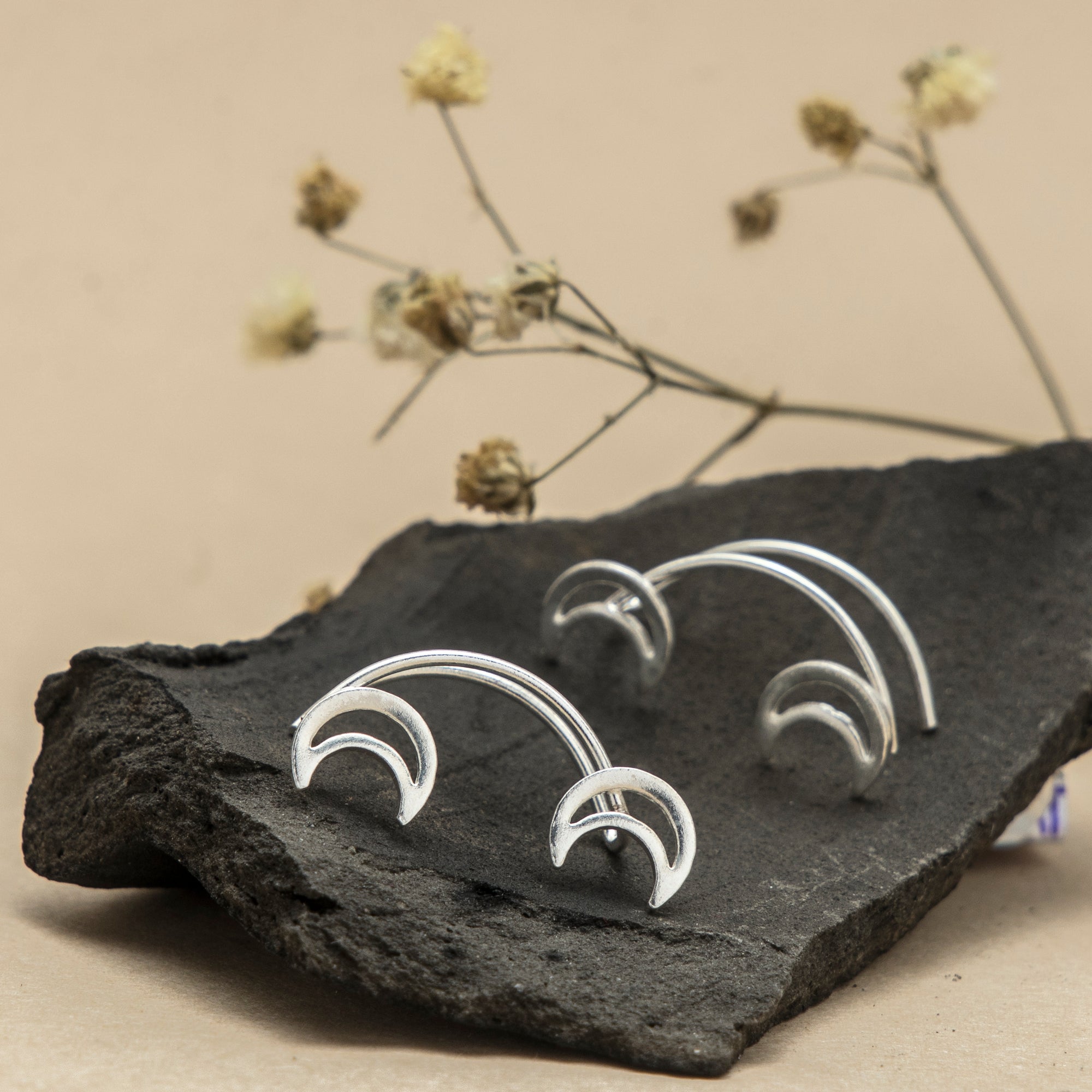 Silver Crescent Moon Ear Cuffs