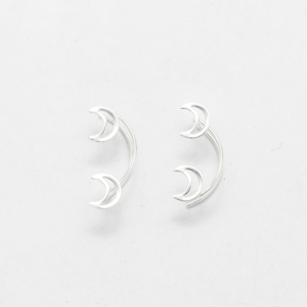 Silver Crescent Moon Ear Cuffs