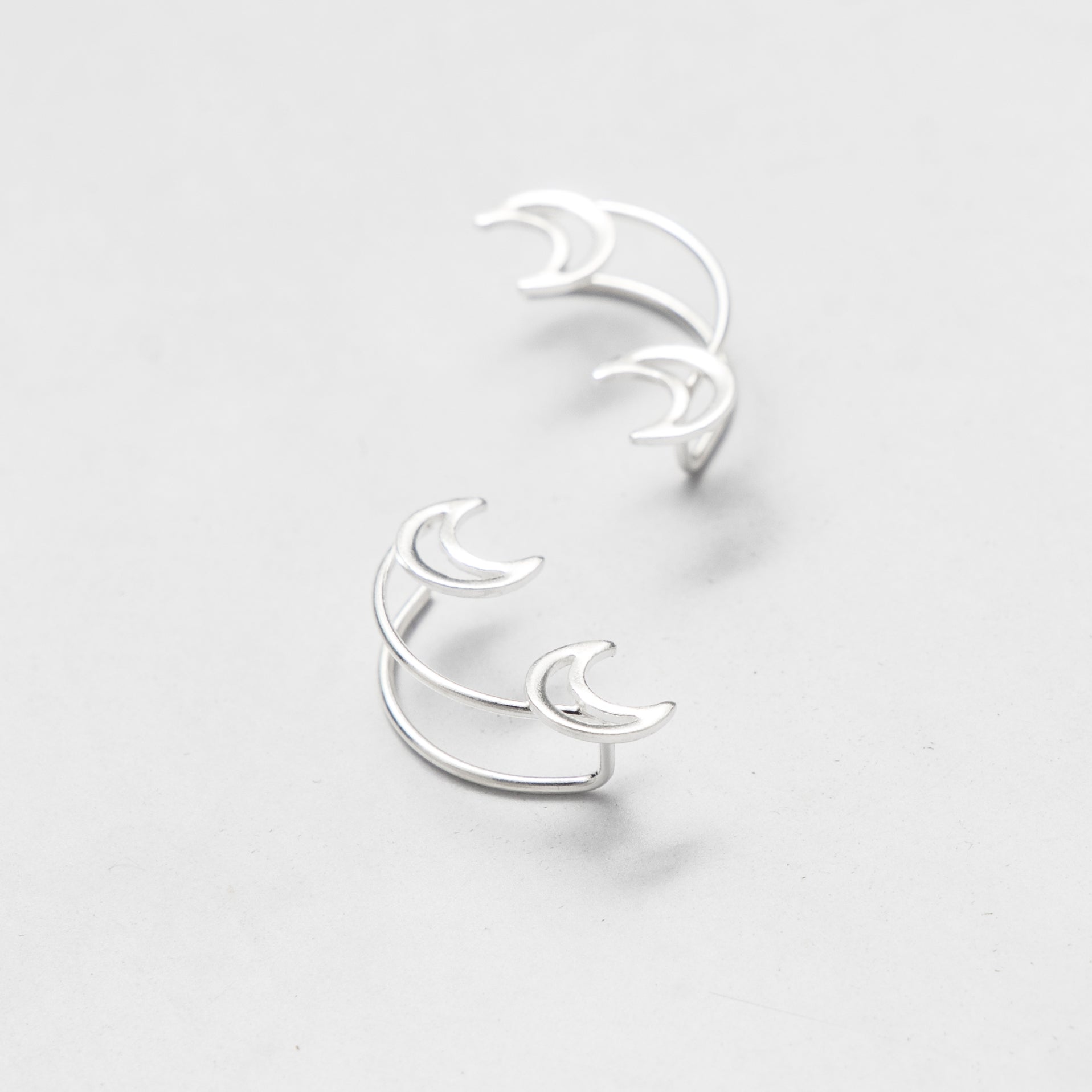 Silver Crescent Moon Ear Cuffs