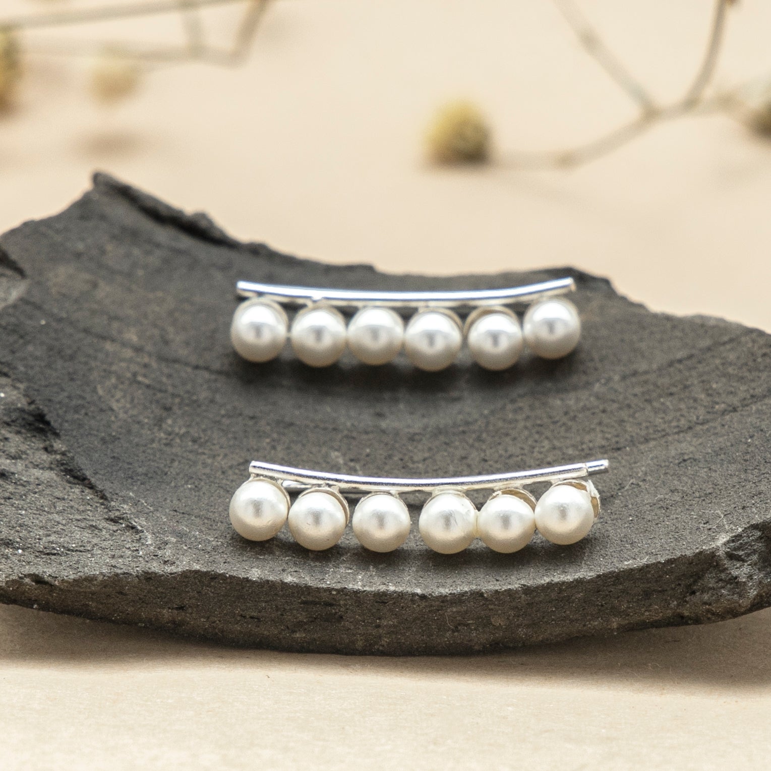 Classic Pearl Ear Cuffs in 925 Sterling Silver - Minimalist Formal Jewelry