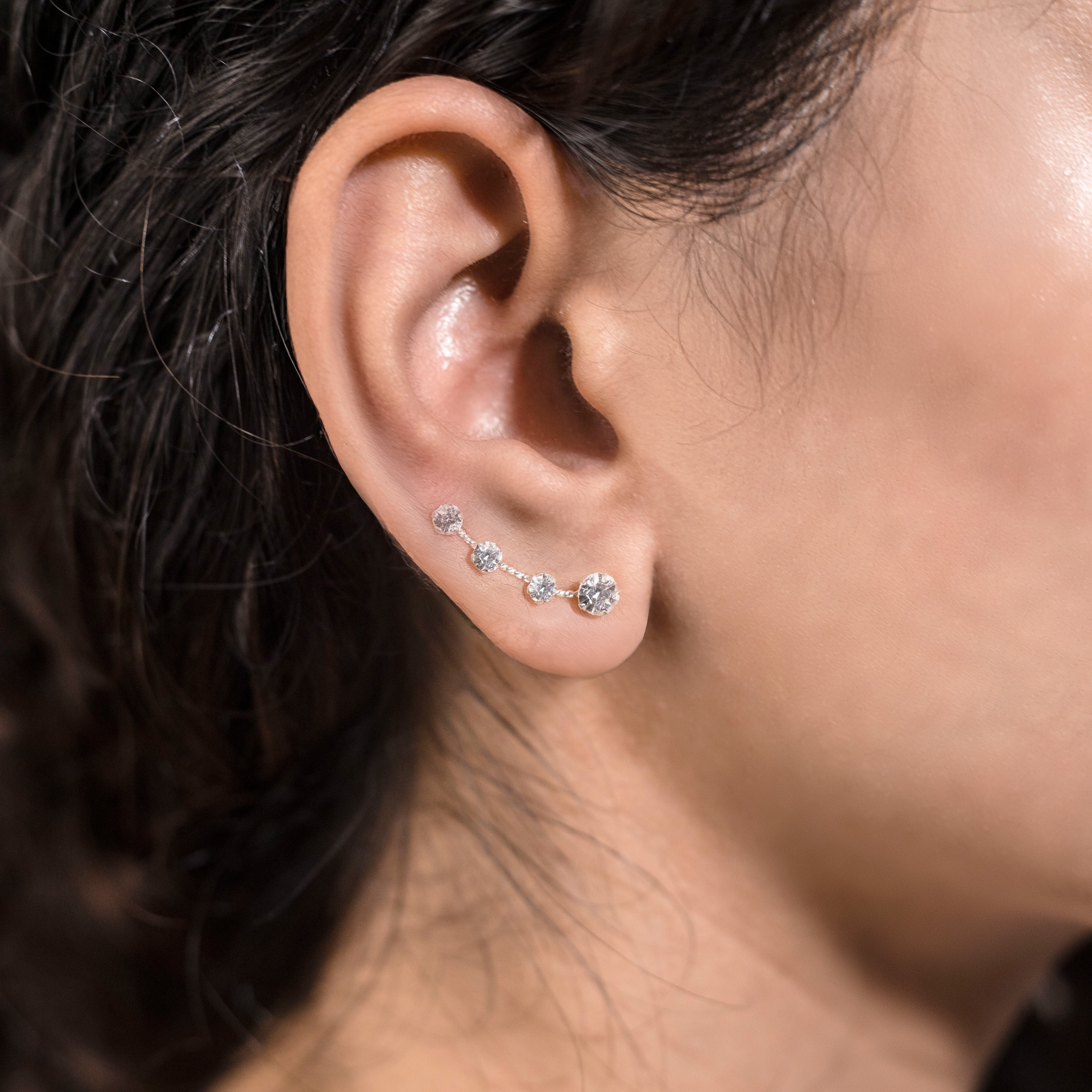 Silver Stone Studded Ear Cuffs