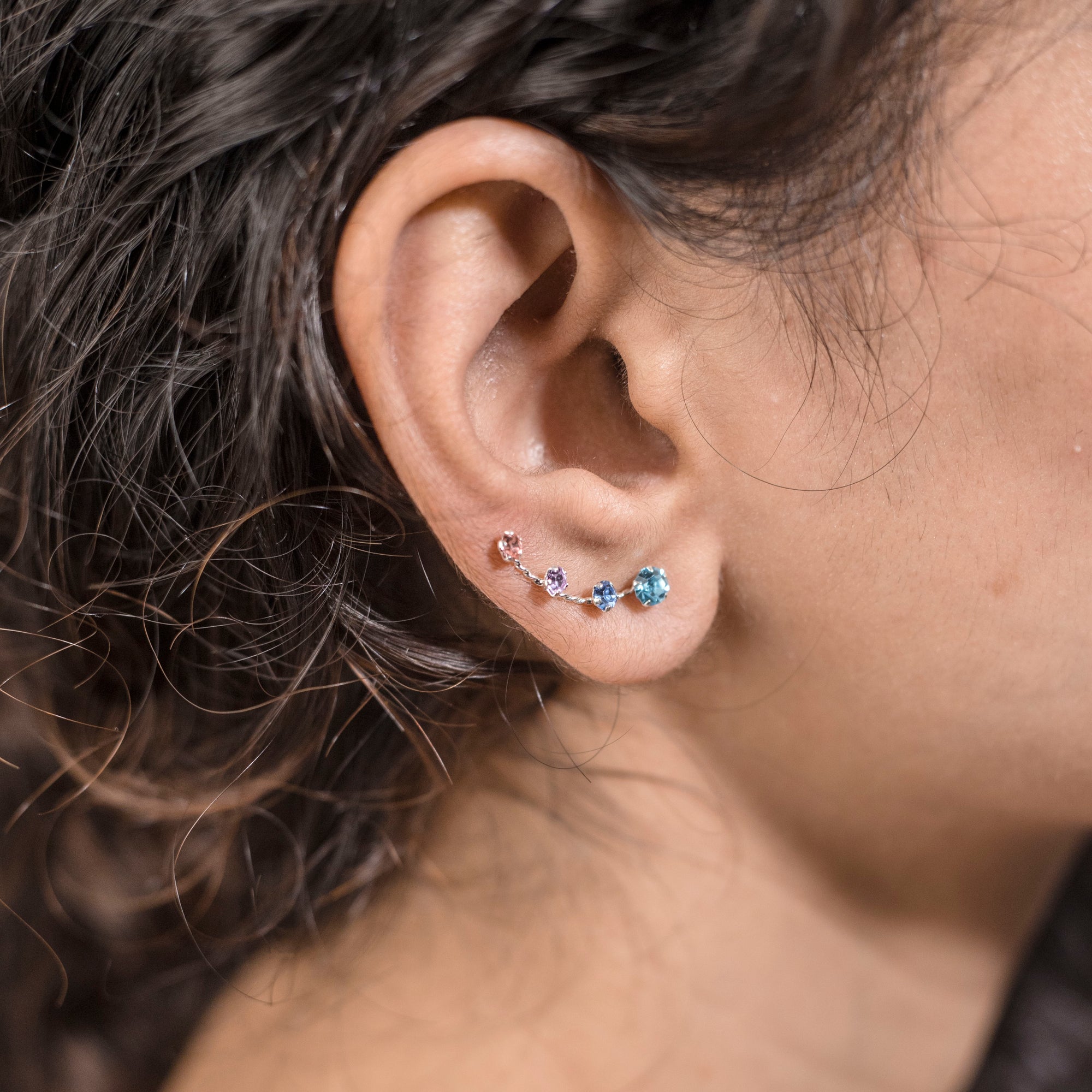 Silver Stone Studded Ear Cuffs