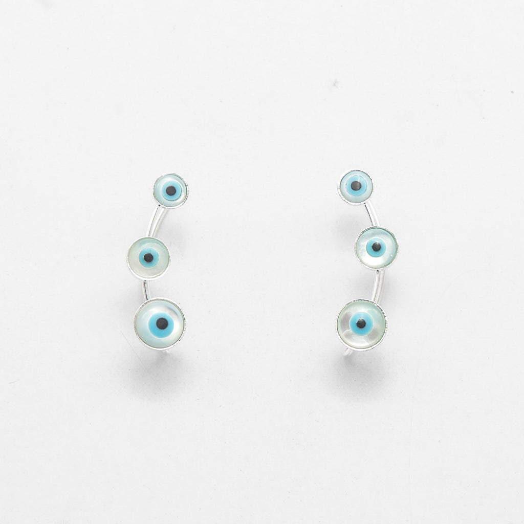 Evil Eye Stud Silver Ear Cuffs