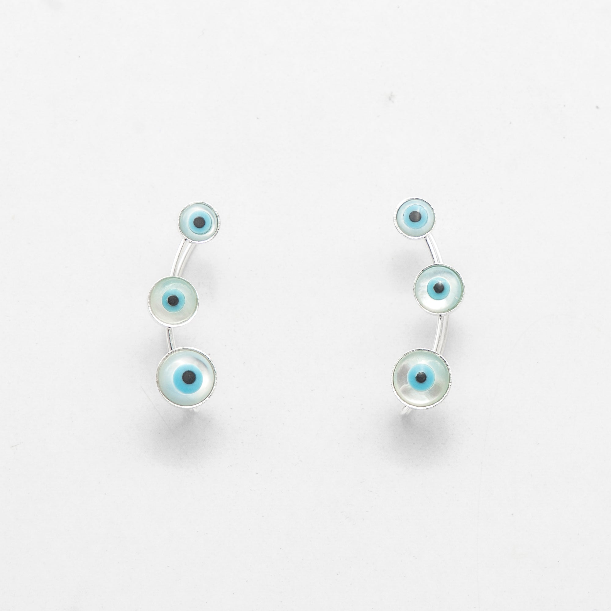 Evil Eye Stud Silver Ear Cuffs