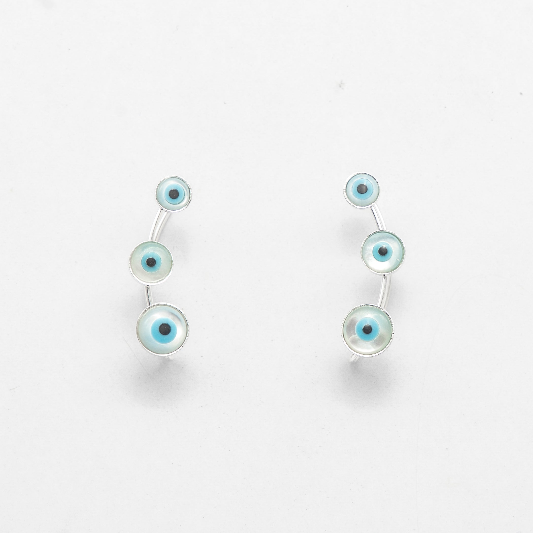 Evil Eye Stud Silver Ear Cuffs