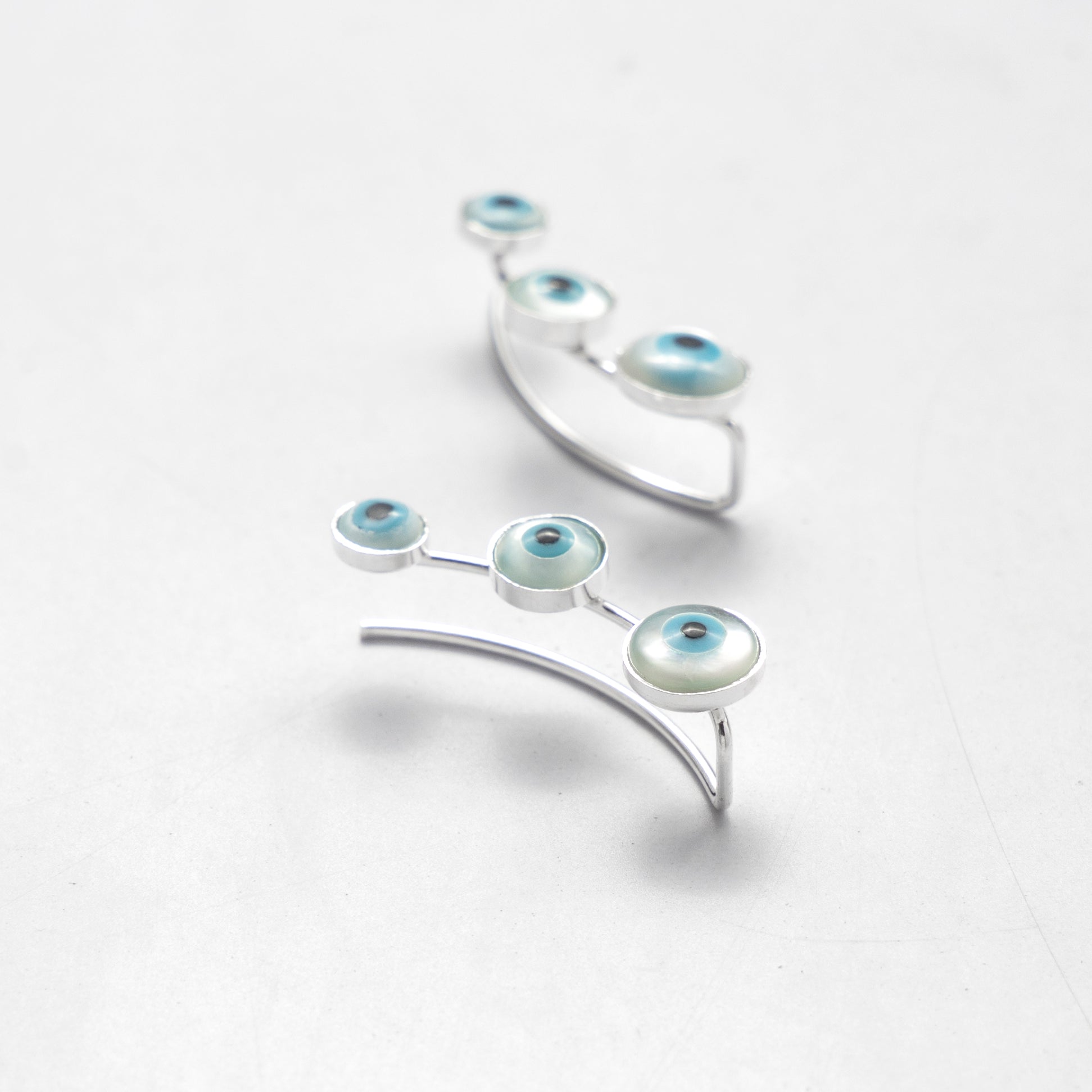 Evil Eye Stud Silver Ear Cuffs