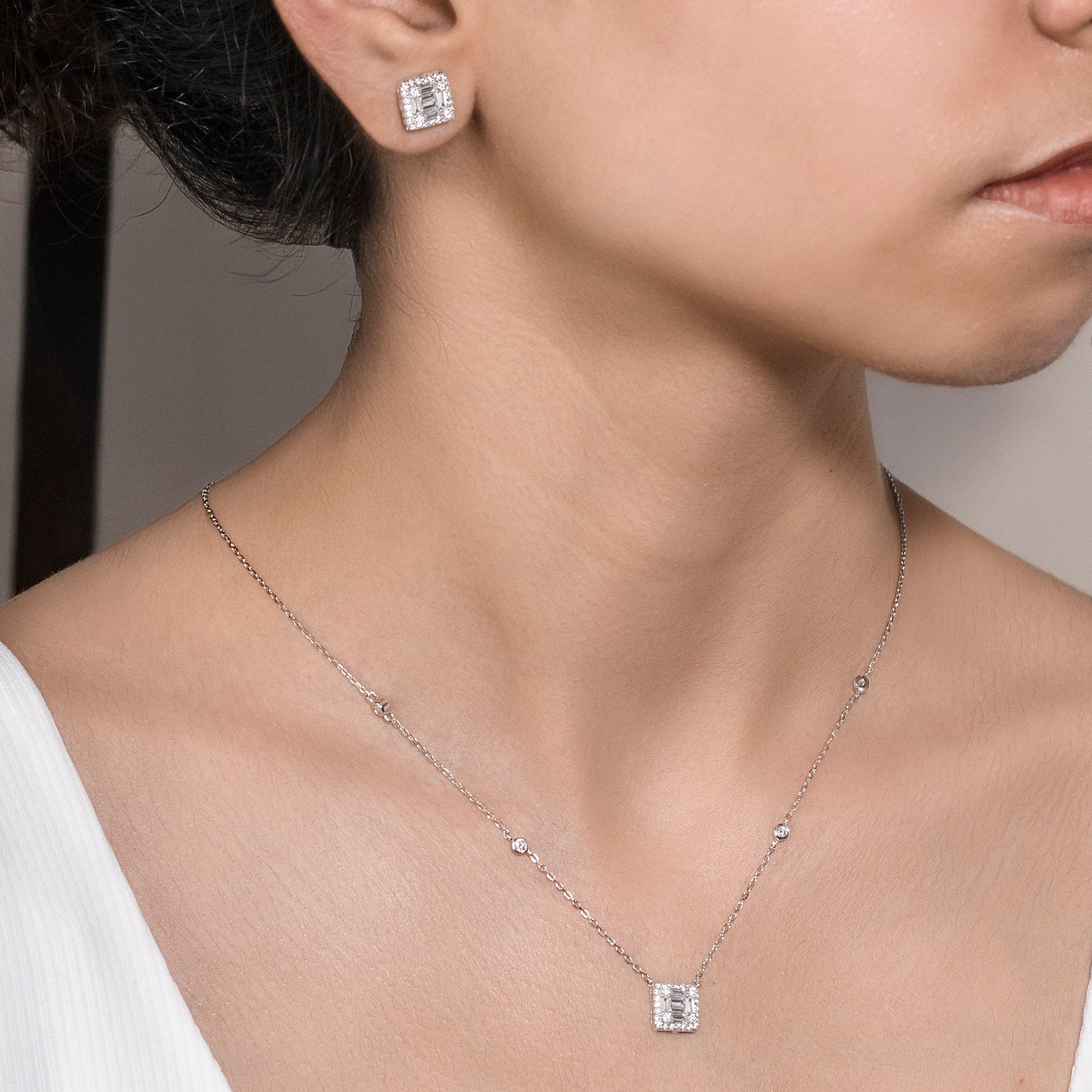 925 Sterling Silver Halo Pendant Necklace Set - CZ-Studded Jewelry for Special Occasions and Daily Wear